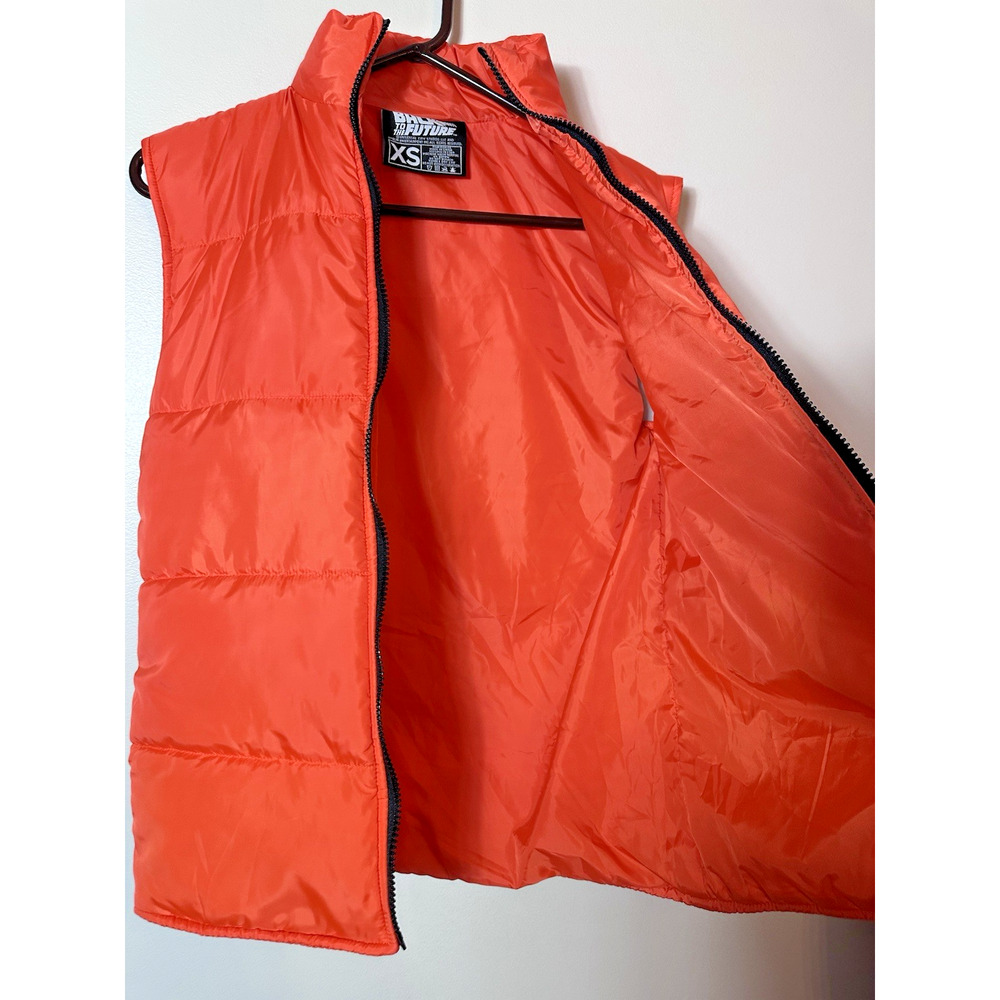 Back to the Future Vest Mens XS Orange OUTATIME California Plate Puffer Lootwear - Picture 8 of 10